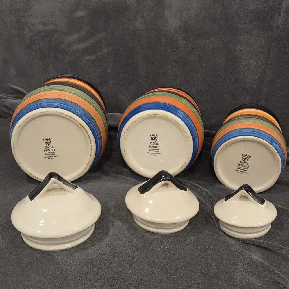 Vtg MCM Philippe Richard Rondo 1970s Striped Canisters Set of 3 ~ 9”, 6.5”, 5.5”